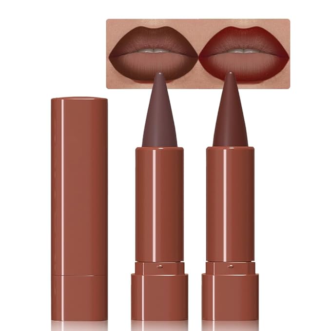 BINGBRUSH 2-in-1 Gradient Dark Brown Lip Liner Matte Lipstick, Longwear Waterproof Lip Pencil with Cone Tip, Crayon for Flawless Ombre Contour, Women's Long Lasting Makeup Set(05#&08)