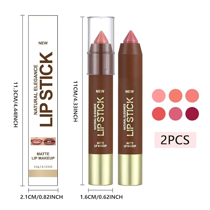 2Pcs Matte Lipstick Crayon Set for Women, Rose Pink Ruby Red 24 Hour Lipstick Lip Liner Pencil, Neutral Lip Stick Lipliner Long Lasting Waterproof Smudge Proof, Vegan & Cruelty-Free, 01+04