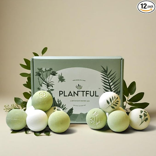 Plantful™ Organic Handmade Bath Bombs for Women, 12 Gift Sets, Large, Shea Butter Moisturizing, Essential Oils, Bubble Bath for Kids, Perfect Gifts for Women Men, Safe Bath Bombs for Kids