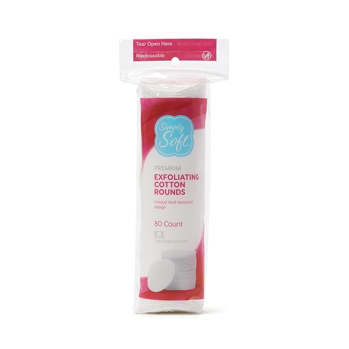 Simply Soft Hypoallergenic Exfoliating Dual Textured Cotton Rounds Pads, 80 Count (Pack of 24)