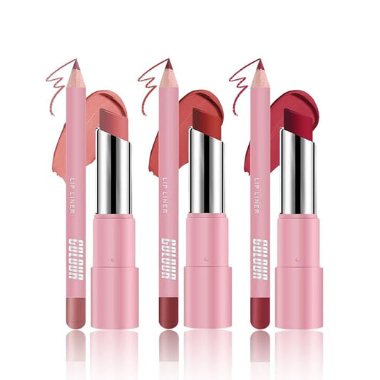 6Pcs Nude Brown Red Matte Lip Liner & Lipstick Combo Set,Lips Kit with Lip Liner Lip Stains Long Lasting Waterproof Smudge Proof for Older Women 24 Hours Lipliners Pencil Lipstick Makeup Gift Kit