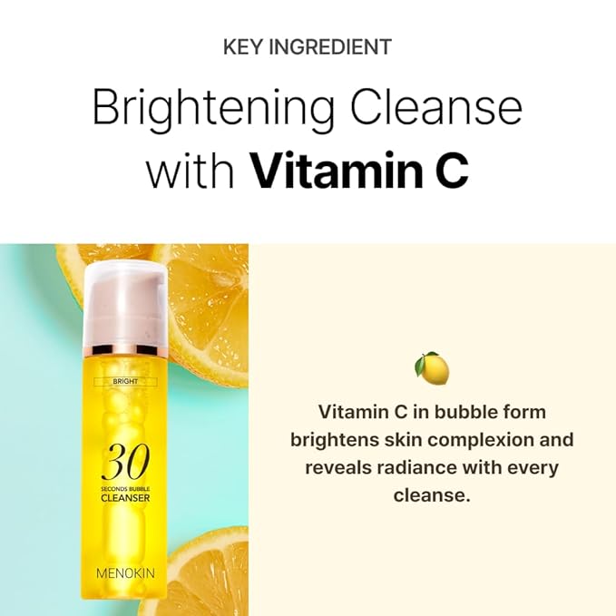MENOKIN Cotton Cloud Bubble Cleanser [Bright] Vitamin C for Dull Skin & Dark Spots, Low pH for Sensitive Skin, Hydrating & Non-Stripping, Gentle Face Wash, Boost Radiance, Korean Skincare 5.07 fl. oz