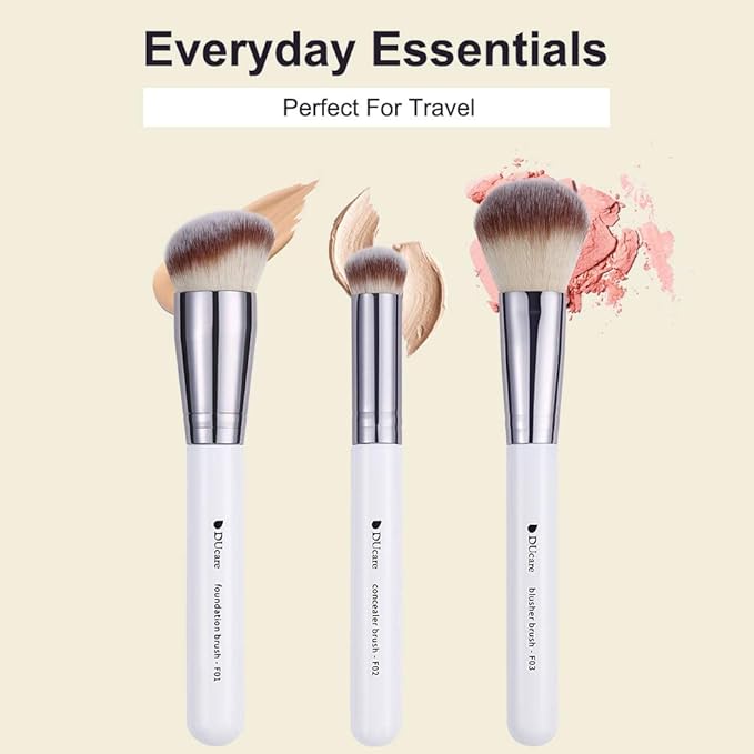 DUcare Makeup Brushes 3Pcs Foundation Contour Bronzer Brush,Concealer Brush,Blusher Powder Brush, Face Kabuki Travel Buffing Stippling Liquid Blending Makeup brush set White