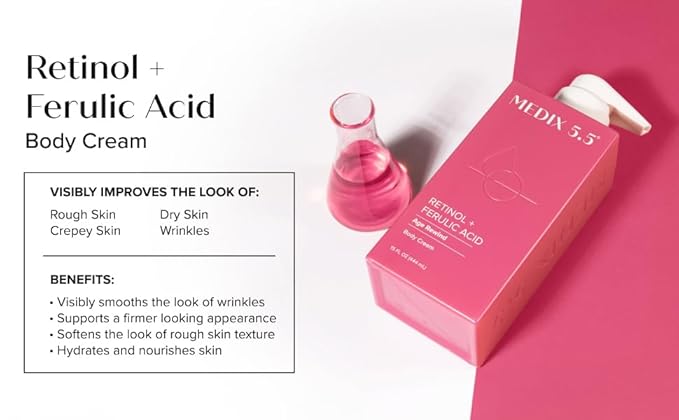 Medix 5.5 Retinol Body Lotion Firming Moisturizer | Crepey Skincare Treatment | Retinol Body Cream | Anti Aging Firming Cream For Women Targets Look Of Crepe Skin, Wrinkles, & Sagging Skin, 15 Fl Oz