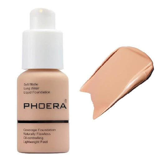 PHOERA Flawless Soft Matte Liquid Foundation 24 HR Oil Control Concealer Makeup, Full Coverage Foundation for Women and Girls (103 Warm Peach)