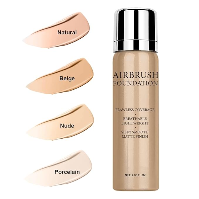 Airbrush Foundation Makeup Spray, Long Lasting Waterproof Full Coverage Foundation for Brighten, Concealer and Hydrating, Natural Matte Finish, Brush and Makeup Sponge Include, 2.36oz (#2 Beige)