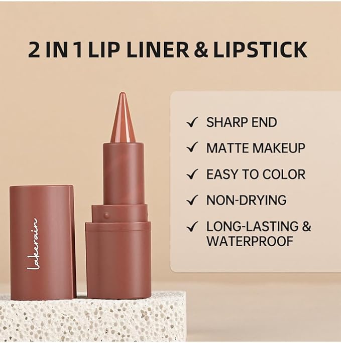 3PCS 2-in-1 Lip Liner and Lipstick Set - Matte Nude, Dark Brown, and Red Gradient Lip Liner Combo | Long Lasting, High Pigment, Waterproof Lip Pencil Set for Women