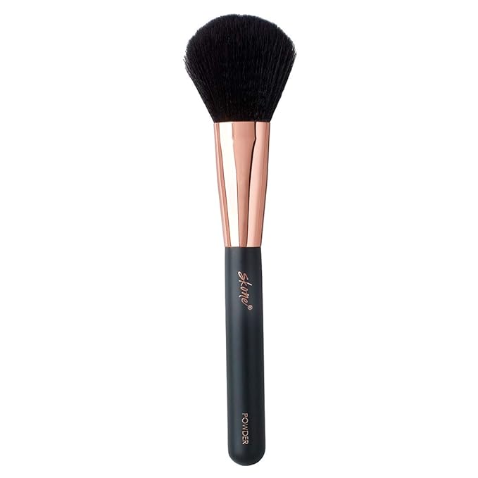 Skone Cosmetics Powder Brush - Luxe Premium Rose Gold and Synthetic Black Face Powder Brush - Professional Grade Nylon Powder Face Brush For Applying Pressed Powder, Loose Powder, Setting Powder, Bronzer - Cruelty Free Makeup Brushes