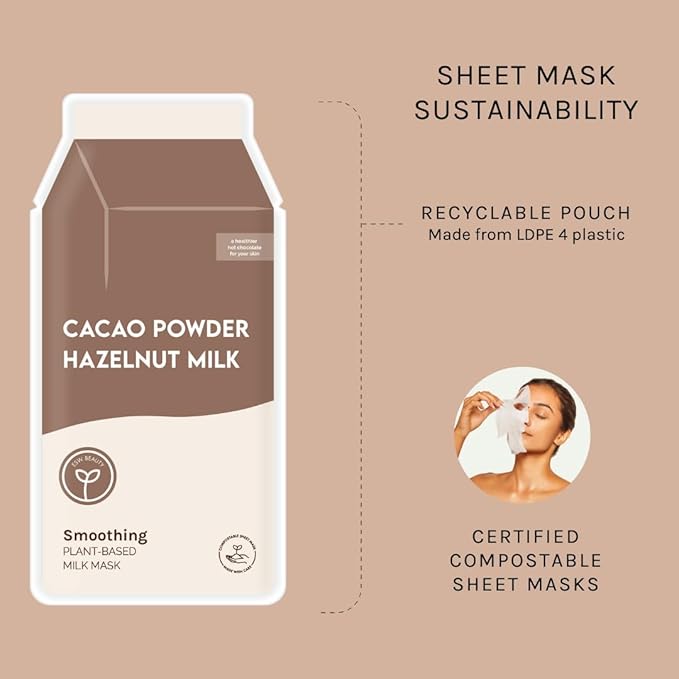 ESW Beauty Cacao Powder – Smoothing Plant-Based Milk Face Mask (6-Pack) – Cacao & Hazelnut for Aging & Sensitive Skin – Plumps, Softens & Promotes Youthful Complexion