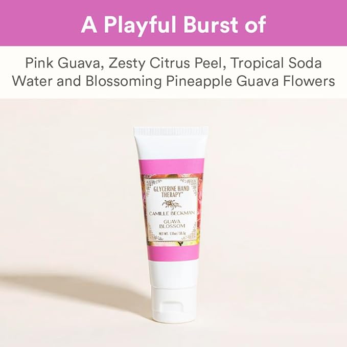 Camille Beckman Glycerine Hand Therapy Cream, Guava Blossom, Ultra Moisturizing Hand Cream for Dry, Cracked Hands, Non-Greasy, Paraben-Free, Made in USA, 1.35 Ounce