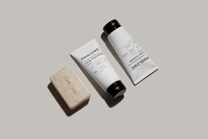 MARLOWE. Best Sellers Kit No. 203, Features Signature No. 102 Original Body Scrub Soap Bar, No. 121 Facial Cleanser & No. 123 Facial Moisturizer, Great Gift for Men