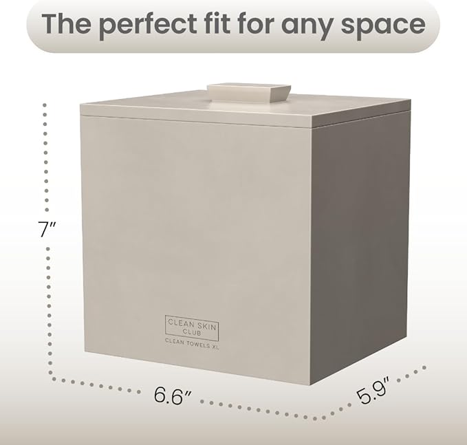 CLEAN SKIN CLUB Cement Box for 50 Disposable Clean Towels XL (Towels NOT Included), Concrete Container for Face Towelettes Bathroom Counter Storage, Cleansing Facial Dry Wipes - Taupe Stone