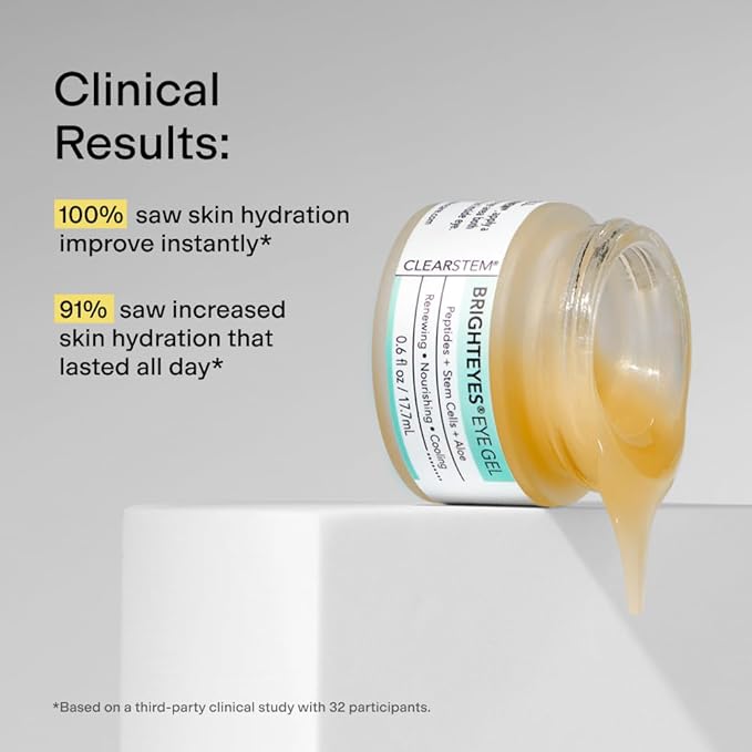 CLEARSTEM - BRIGHTEYES - Eye Gel - Nourishing Eye Cream - Lip Renewal - Cooling Gel - Stem Cells Blend - Peptides, Collagen, Aloe Vera - Gluten Free - Beauty, Self Care, Skin Care - 0.6 fl oz