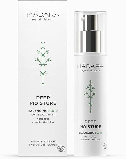 MÁDARA Organic Skincare | Deep Moisture Fluid - 50ml, Ultra-light texture, 24-hour hydration, Balancing, Dermatologically tested, Ecocert certified, Recyclable packaging.