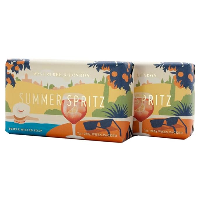 Wavertree & London Summer Spritz Scented Natural Soap (2 Bars), 7oz Moisturizing French Triple Milled Soap Bars enriched with shea butter - Pure Plant Based Bath & Body Bars for All Skin Types