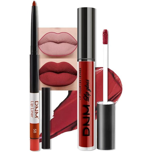 AMY'S DIARY 2Pcs Red Matte Lip Liner and Lipstick Makeup Set, Reds Lip Stain Lip Gloss Matt Liquid Lipstick 24H Long Lasting lapiz labiales mate 24 horas originales larga duracion (Red 58#)