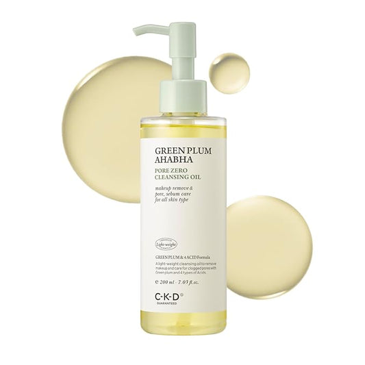 CKD Green Plum AHA·BHA Pore Zero Face Cleansing Oil -Gentle Korean Cleanser, Instant Makeup Removal, Sebum Control, Hydrating & Low-Irritation. No Oily Residue. 7.03 fl oz