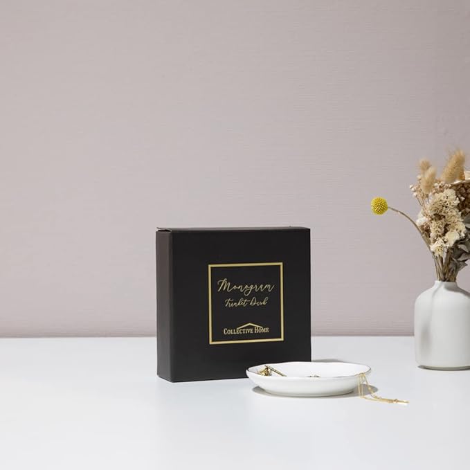 COLLECTIVE HOME - Ceramic Jewelry Tray, Decorative Trinket Dish for Rings Earrings Necklaces Bracelet Watch Keys, Birthday Mother's Day Christmas Gift for Women, 4.75", White Surface (F)