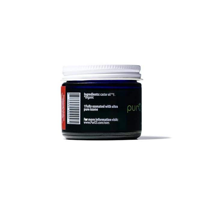 PurO3 Ozonated Castor Oil – Pure, Natural, Organic Skincare for Face & Body – Oxygenated Healing Lotion, Moisturizer & Beauty Cream in a Glass Jar – O3 Therapy Salve, 2 oz