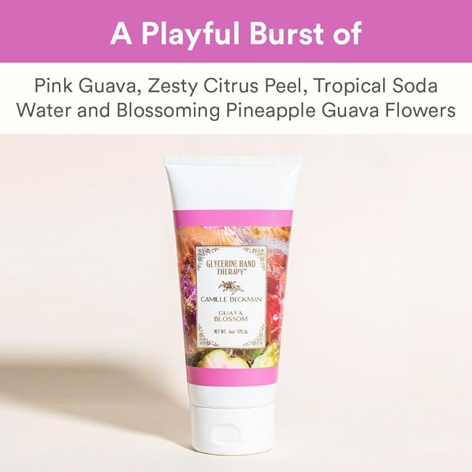 Camille Beckman Glycerine Hand Therapy Cream, Guava Blossom, Ultra Moisturizing Hand Cream for Dry, Cracked Hands, Non-Greasy, Paraben-Free, Made in USA, 6 Ounce