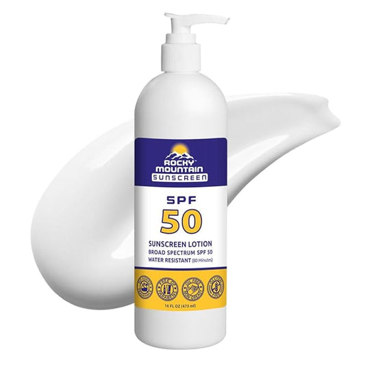 Rocky Mountain Sunscreen SPF 50 LOTION | Broad Spectrum UVA/UVB Protection | Hawaii 104 Reef Act Compliant (Oxybenzone & Octinoxate Free) | Water Resistant 80 Min. | Quart with Pump (32 Fl Oz)