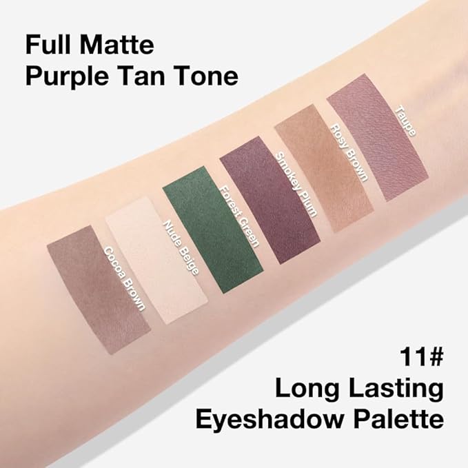 Kaely 6 Colors Mini Neutral Eye Shadow Palette Makeup, Taupe Rosy Brown Smokey Plum Forest Green Nude Beige Cocoa Brown Matte Eyeshadow Palette for Older Women Pigmented Waterproof, Cruelty-free, 11