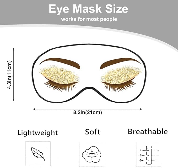 Eyelash Sleep Eye Mask Woman Eye Long Eyelashes Golden Glitters Eyeshadows Makeup Silk Eye Mask Sleeping Soft Eye Shade Cover for Women Boy Girl Airplane Travel