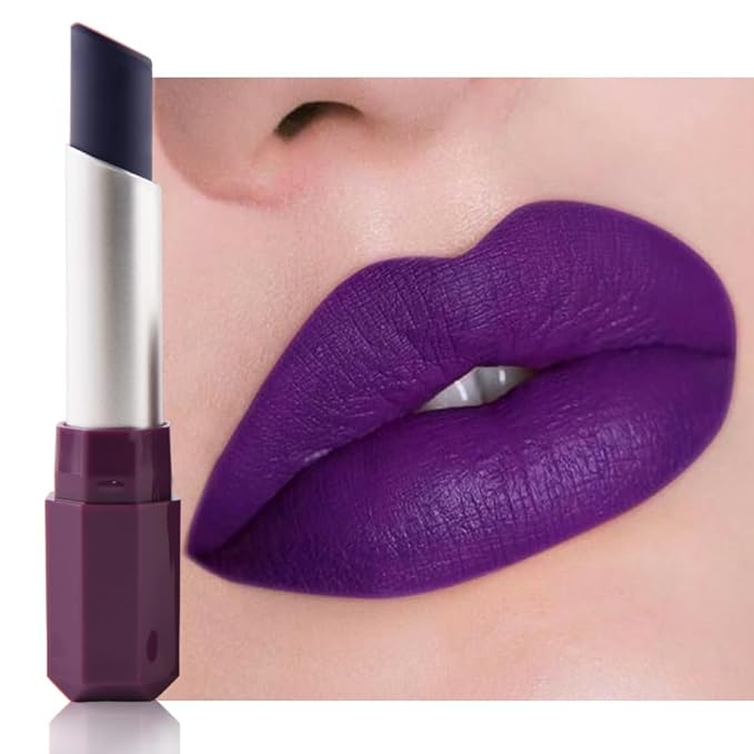 Dark Purple Blue Matte Creamy Lipstick for Women, Longwear Lip Gloss Face Paint Stick, Lip Stick Stain Long Lasting Waterproof Easy Application Full Coverage Velvet Gloss for Party Halloween Makeup 08