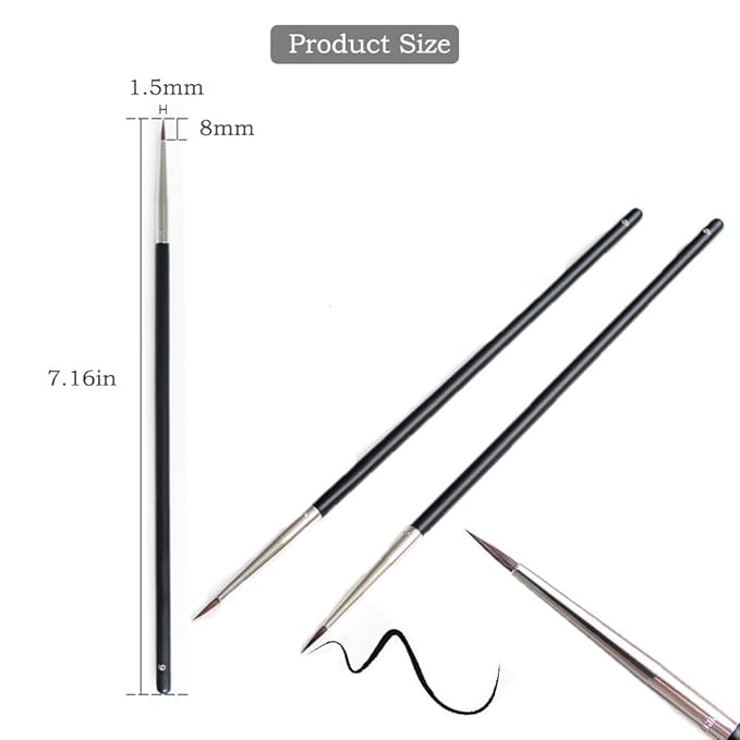 Eye Makeup Sable Eyeliner Brushes, 6 Pcs Ultra Fine Soft Sable Eyeliner Makeup Tools for Women to Accurately Apply Gel and Wet Powder