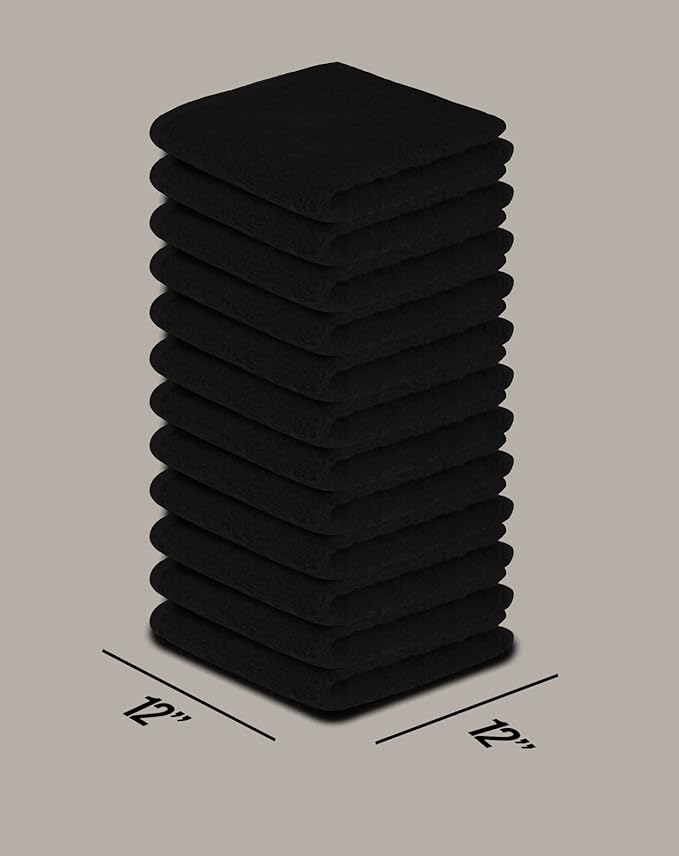 Softolle 100% Cotton Washcloths 24 Pack (12x12 Inches) Soft, Highly Absorbent Washcloth, Face Towels, Wash Cloths for Face, Ring Spun, Bulk Pack (Black/White)