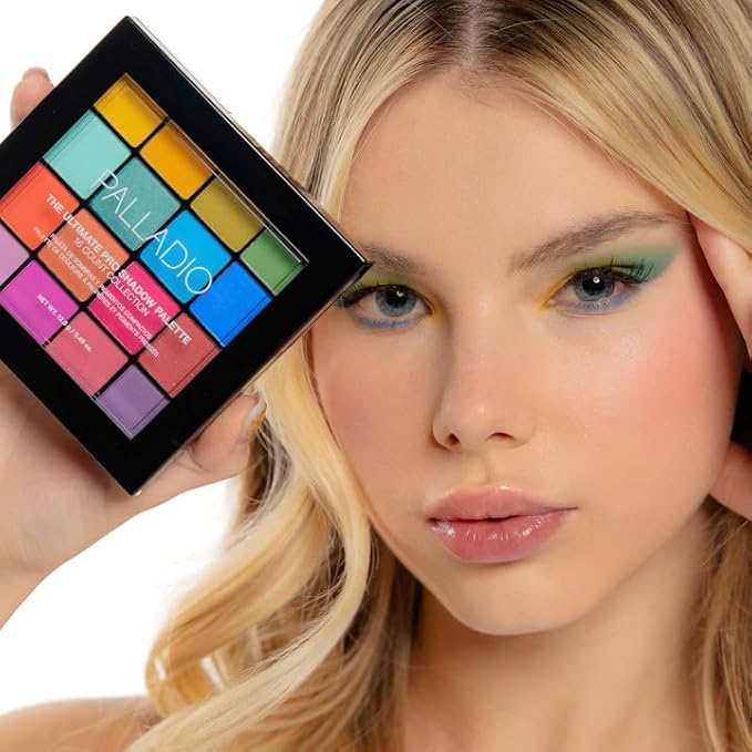 Palladio Ultimate Pro Eyeshadow Makeup Palette, 16 High-Pigmented Powder Colors, Matte, Shimmer, Satin Finishes, Color Crush