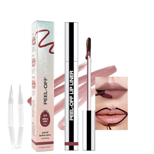 Brownish Red Liquid Matte Lip Liner Stain Peel Off with Tweezer, Long Lasting, Waterproof Matte Lipstick Lip Gloss Tattoo for Women, Transfer-prof Lip Tint Makeup for All Skin Types 03#