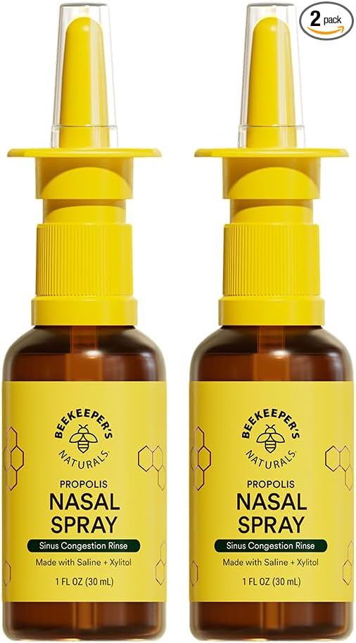 Beekeeper's Naturals Nasal Spray for Adults with Propolis, Xylitol & Saline, Clears Nasal Congestion, Moisturizes Sinus Canal, & Decongest Sinus Cavities, 1 fl oz(Pack of 2)
