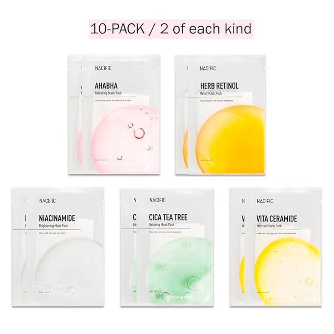 NACIFIC Face Masks Skincare Korean – Premium 10-Sheet Variety Pack for Ultimate Skin Nourishment – Hyaluronic Acid, Ceramide & Vitamin-Infused for All Skin Types