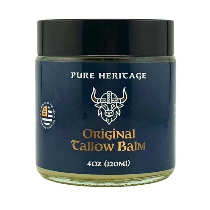 Pure Heritage Handmade Tallow Balm – Grass-Fed & Finished Moisturizer & Healing Cream with Frankincense & Cedarwood | Natural Care for Sensitive Skin, Eczema, Rosacea, Babies, Men & Women (4oz)
