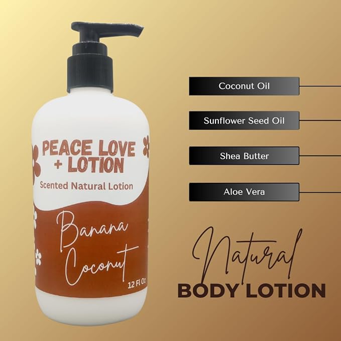 Peace Love + Lotion Banana Coconut Scented Natural Body Lotion, 12 Oz