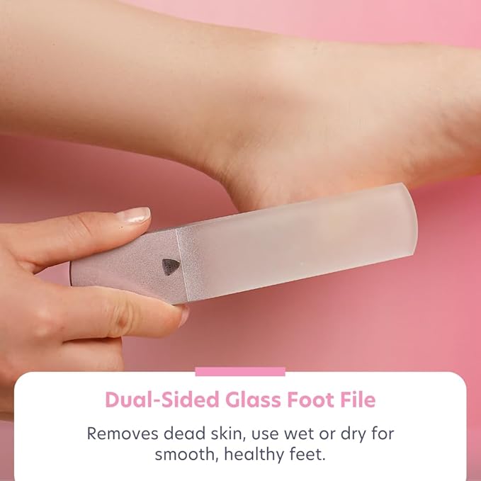 Bona Fide Beauty Handmade Czech Glass Manicure Pedicure Gift Set for Women, 4PC Gift Set in Rose Gold with Glass Foot File, Cuticle Pusher, Mini File and Regular Nail Filer