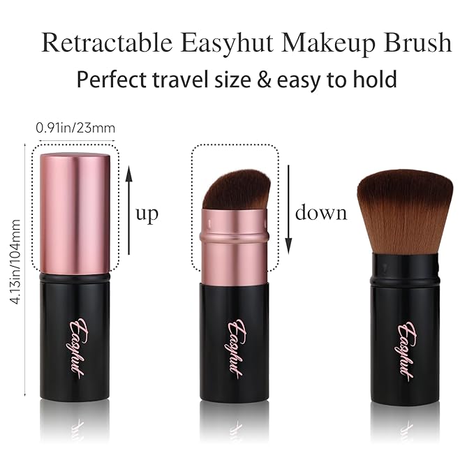 Retractable Kabuki Makeup Brushes 2 Pcs Blush Brushes Set Portable Powder Brushes with Flat and Angled Top for Liquid Cream Cosmetics Travel. (rose gold)