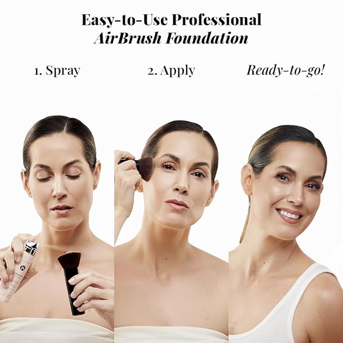 MagicMinerals AirBrush Foundation by Jerome Alexander – 2pc Set with Airbrush Foundation and Kabuki Brush - Spray Makeup with Anti-aging Ingredients for Smooth Radiant Skin - Bright Medium