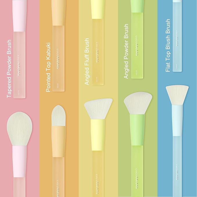 5-Piece Essential Face Makeup Brush Set – Soft, Cruelty-Free Synthetic Bristles with Comfort Rubberized Handles, Multi-Color Pastel Design – Makeup Brushes for Powder, Blush, and Contour
