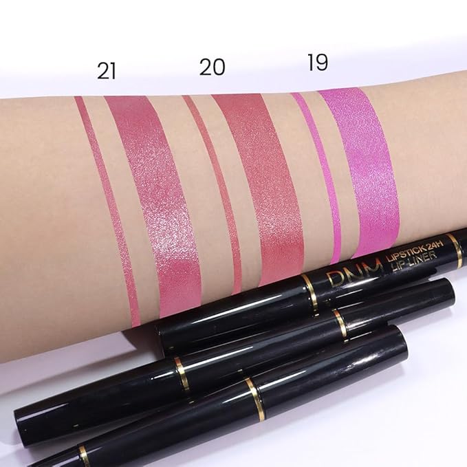 evpct 1Pcs Natural Pink Metallic Shine Shimmer Lip Liner and Lipstick Combo Set Kit for Women, Lightweight Hydrating Formula High Impact Full Coverage Lipstick and Lip Liner Makeup Gloss, 20#