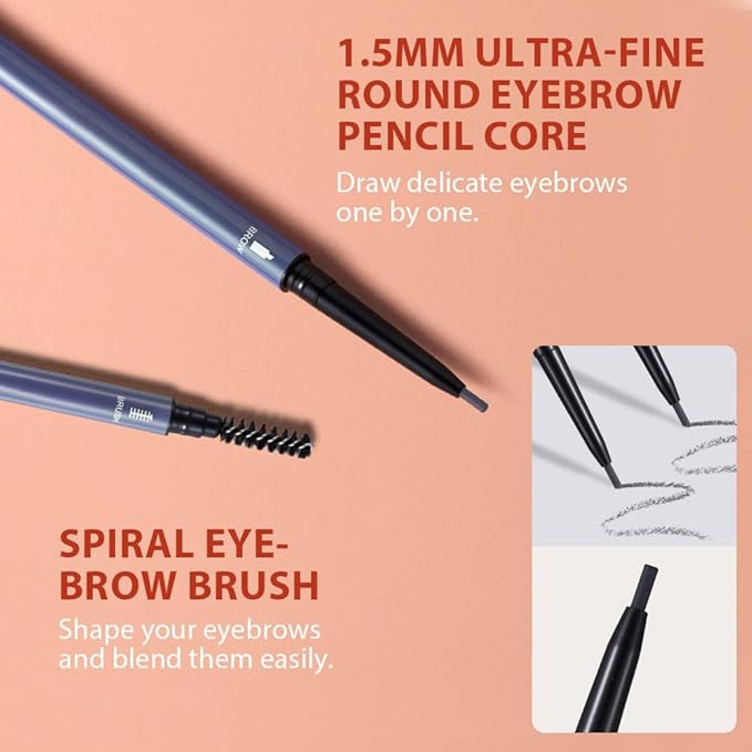 Gray Eyebrow Pencils for Women,with Spoolie Brush,Eyebrow Pencil Soft Textured,Waterproof Sweat-proof for Fills in Sparse Areas and Gaps Create a Natural Eye Brow,Vegan & Cruelty-Free