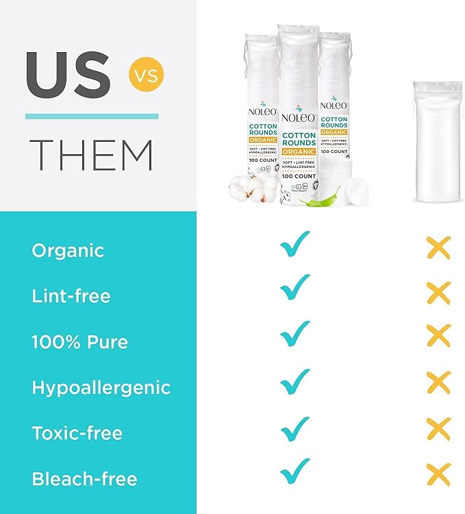 Organic Cotton Rounds Compatible with Makeup Products, Eye Makeup Remover Pads and Baby Wipes, Small, 300 Count - Noleo