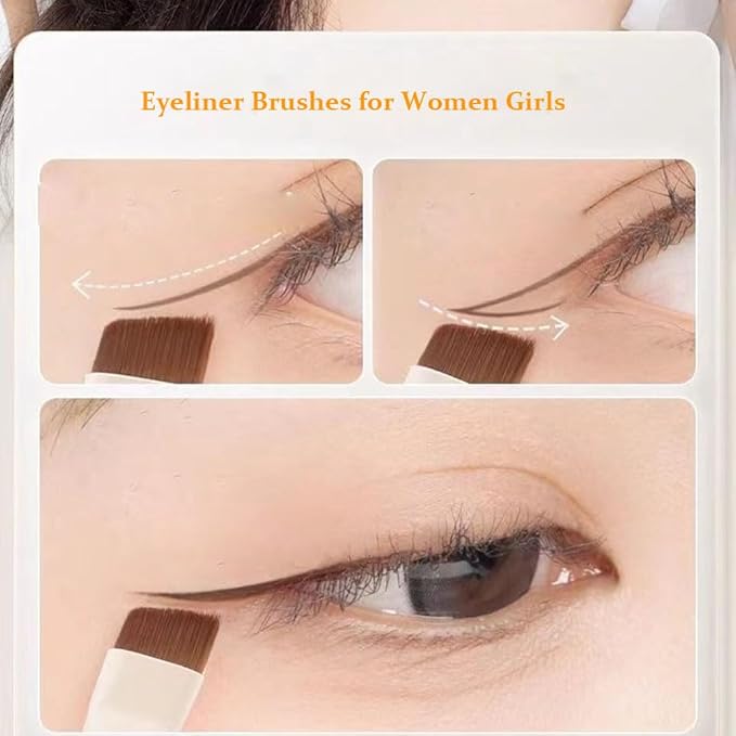 4 PCS Fine Angled Eyeliner Brush Set,Ultra Thin Liner Brush,Angled Flat Gel Eye Liner Makeup Brushes,Fine Point Eyeliner Brushes for Women Girls