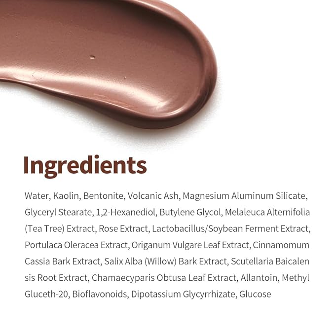 1.618 Volcanic Clay Korean Face Mask Fast-Drying Smooth Mud Mask with Tea Tree Care for Blackheads and Pores Pore Minimizer Skin Care Reducer