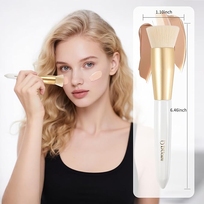 Ducare Foundation Brush and Angled Blush Brush 2Pcs Makeup Brushes Set, Premium Flat Top Kabuki Brush Fluffy Blush Brush for Cheek for Quick Blending Makeup Setting