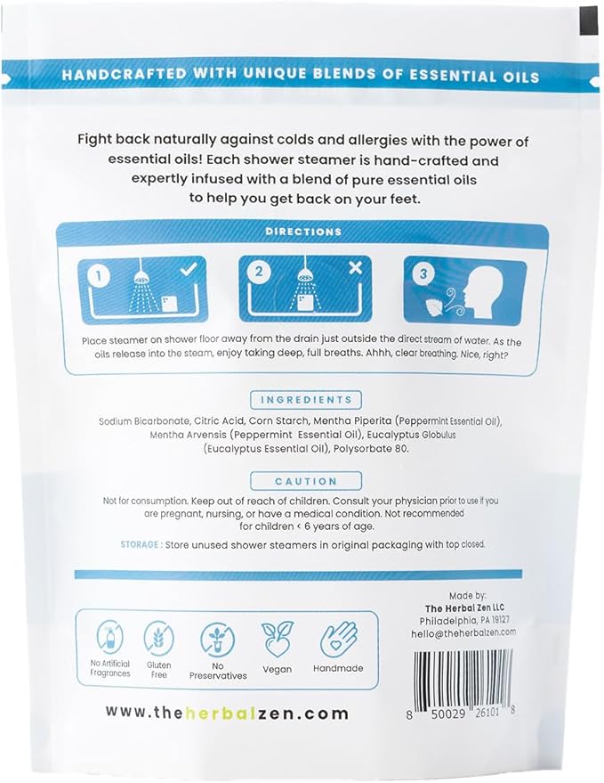 Cold Kicker Shower Steamers Aromatherapy for Sinus Relief - Adult Stocking Stuffer Christmas Gift - USA Made - Peppermint & Eucalyptus Shower Bomb Tablets - Soothing Natural Essential Oils (10 Pack)