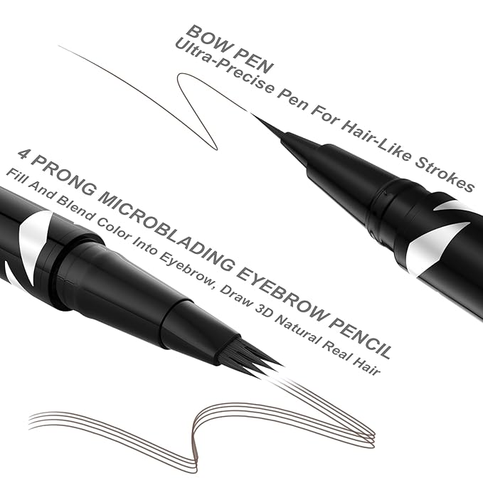 LAVONE Eyebrow Pen,2-IN-1 Dual-ended Waterproof Eyebrow Pencil,with 4 Tip Microblading Eyebrow Pen and Ultra-Precise Brow Pencil,Dual-ended Eyebrow Brush,for Natural Looking - Black Brown