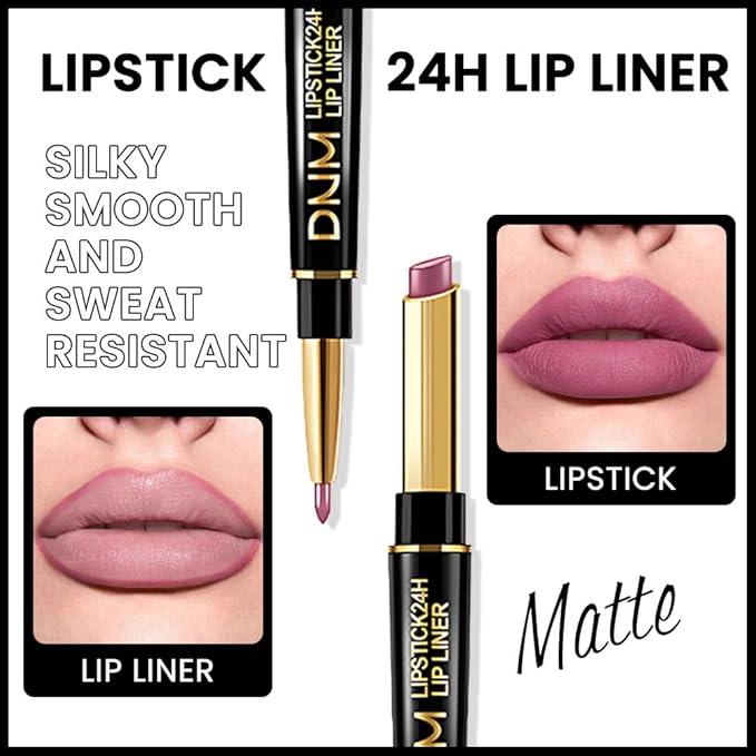 evpct 1Pcs Light Plum Rose Matte Lip Liner and Lipstick Combo Set Kit for Women, Magic Neutral Lipsticks 24 Hours Original Lipstick and Lips Liner Pencil Stain Makeup Long Lasting Waterproof, 24#