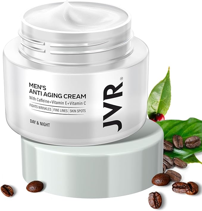 JVR Mens Face Moisturizer, Anti Aging Moisturizing Cream, Lightweight Face Moisturizer For Men Anti Wrinkle Mens Face Lotion Day & Night with Caffeine, Niacinamide, Facial Skin Care 1.7 oz